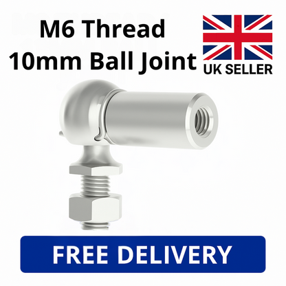 SpringFixUk M6 thread zinc plated steel gas strut end fitting with 10mm ball joint and nut.