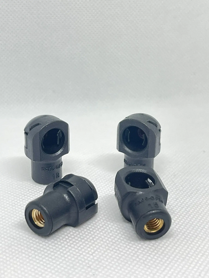 SpringFixUk pair of black plastic M6 gas strut end fittings with 10mm ball sockets and brass inserts.