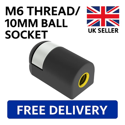 SpringFixUk M6 plastic gas strut end fitting with 10mm ball socket and brass insert, ideal for automotive and furniture.