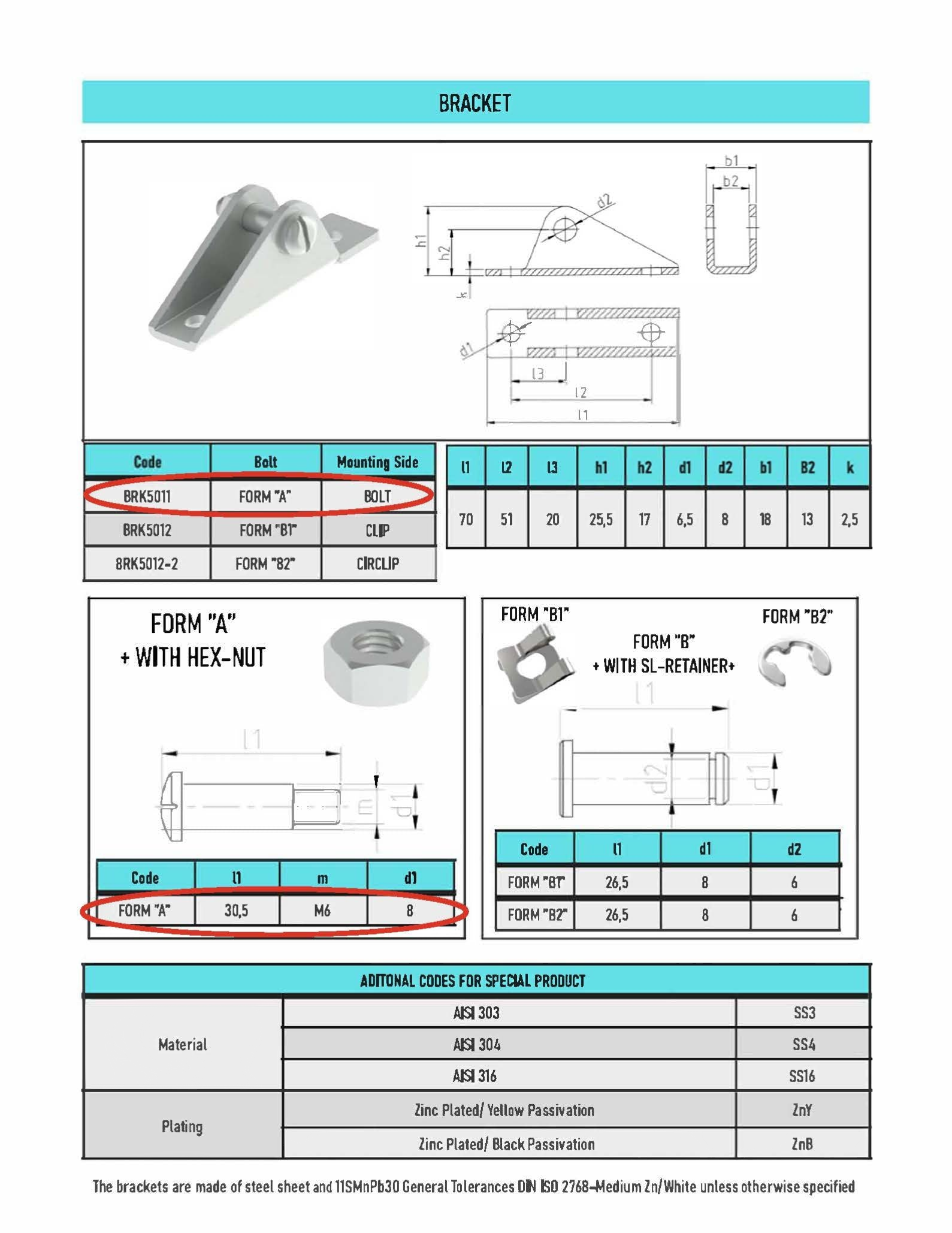 SpringFixUk zinc-plated steel M6 gas strut pivot hinge bracket, side mount, bolt type.