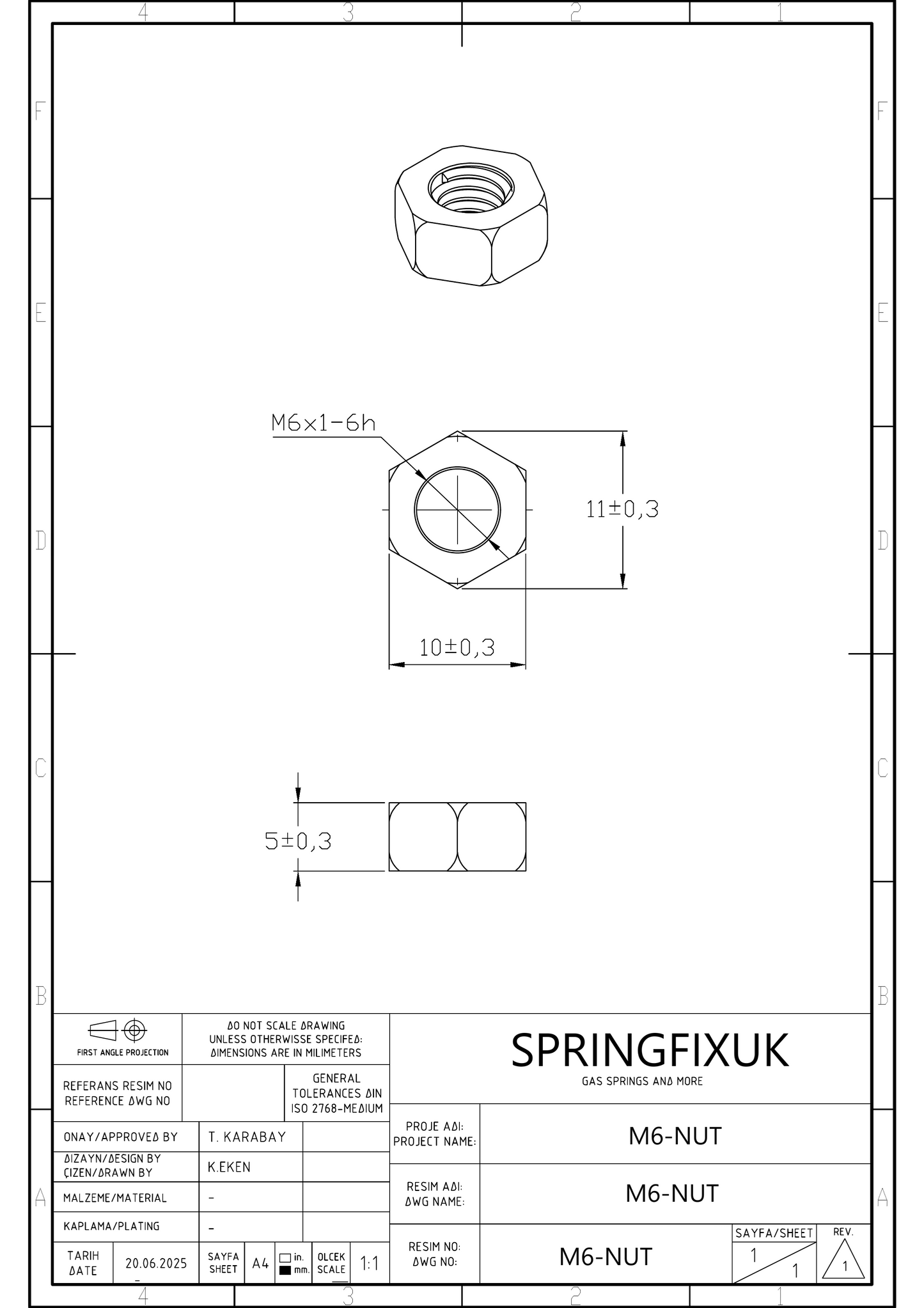 SpringFixUk M6 A2 stainless steel hex nut, DIN 934 standard, corrosion resistant, for general fastening and repairs.