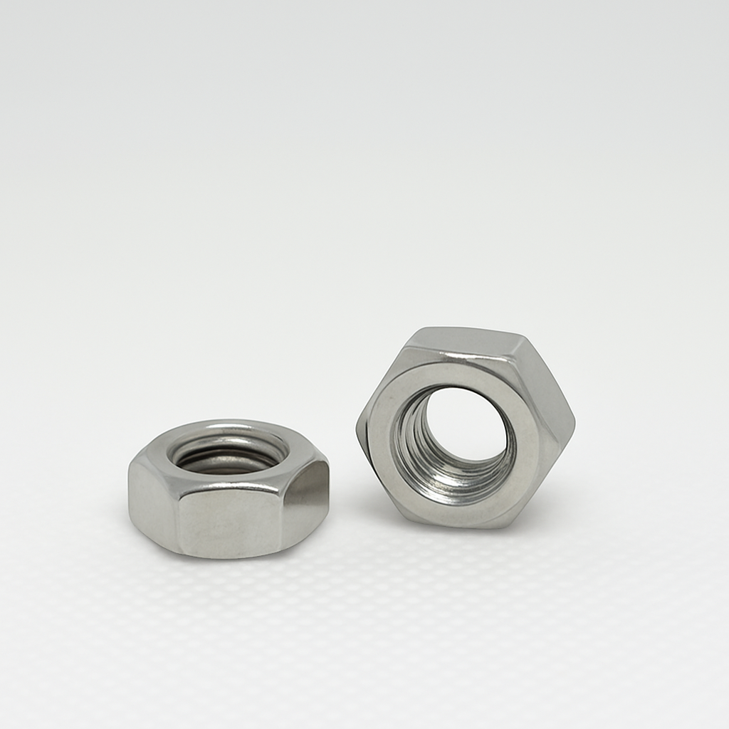 SpringFixUk M6 A2 stainless steel hex nuts, DIN 934 standard, corrosion resistant, ideal for automotive and general fastening.