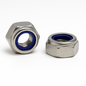 SpringFixUk M6 A2 stainless steel nyloc lock nuts with blue nylon insert, DIN 985 standard.