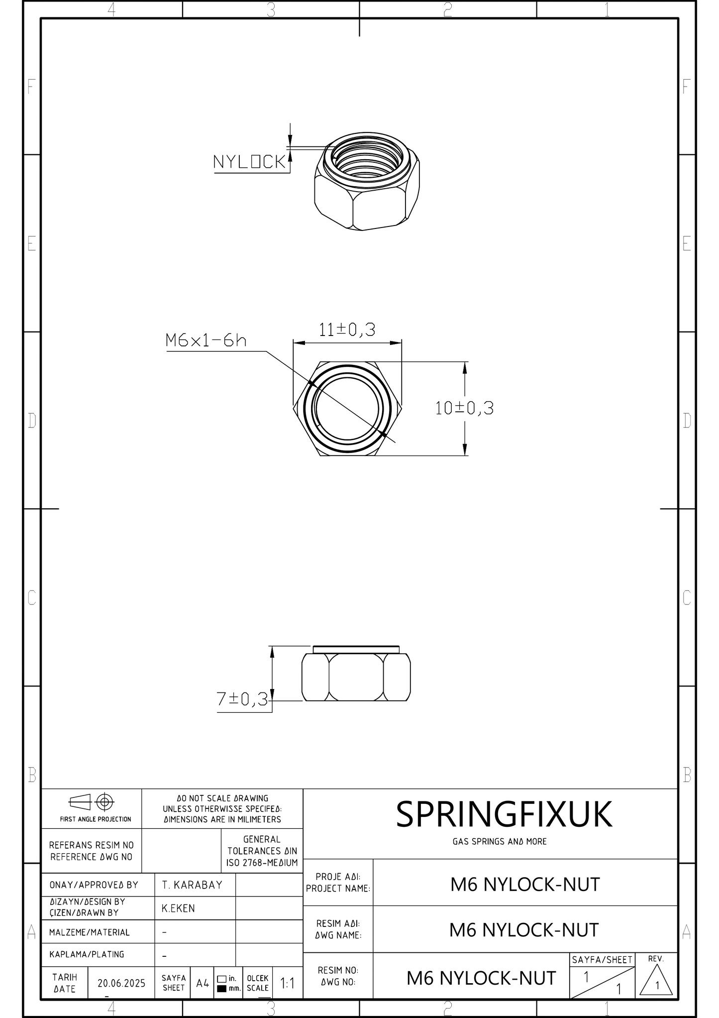 SpringFixUk M6 A2 stainless steel nyloc lock nut with nylon insert, DIN 985 standard, 10 pieces. Ideal for mechanical fittings and outdoor use.