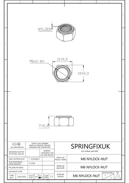 SpringFixUk M6 A2 stainless steel nyloc lock nut with nylon insert, DIN 985 standard, 10 pieces. Ideal for mechanical fittings and outdoor use.