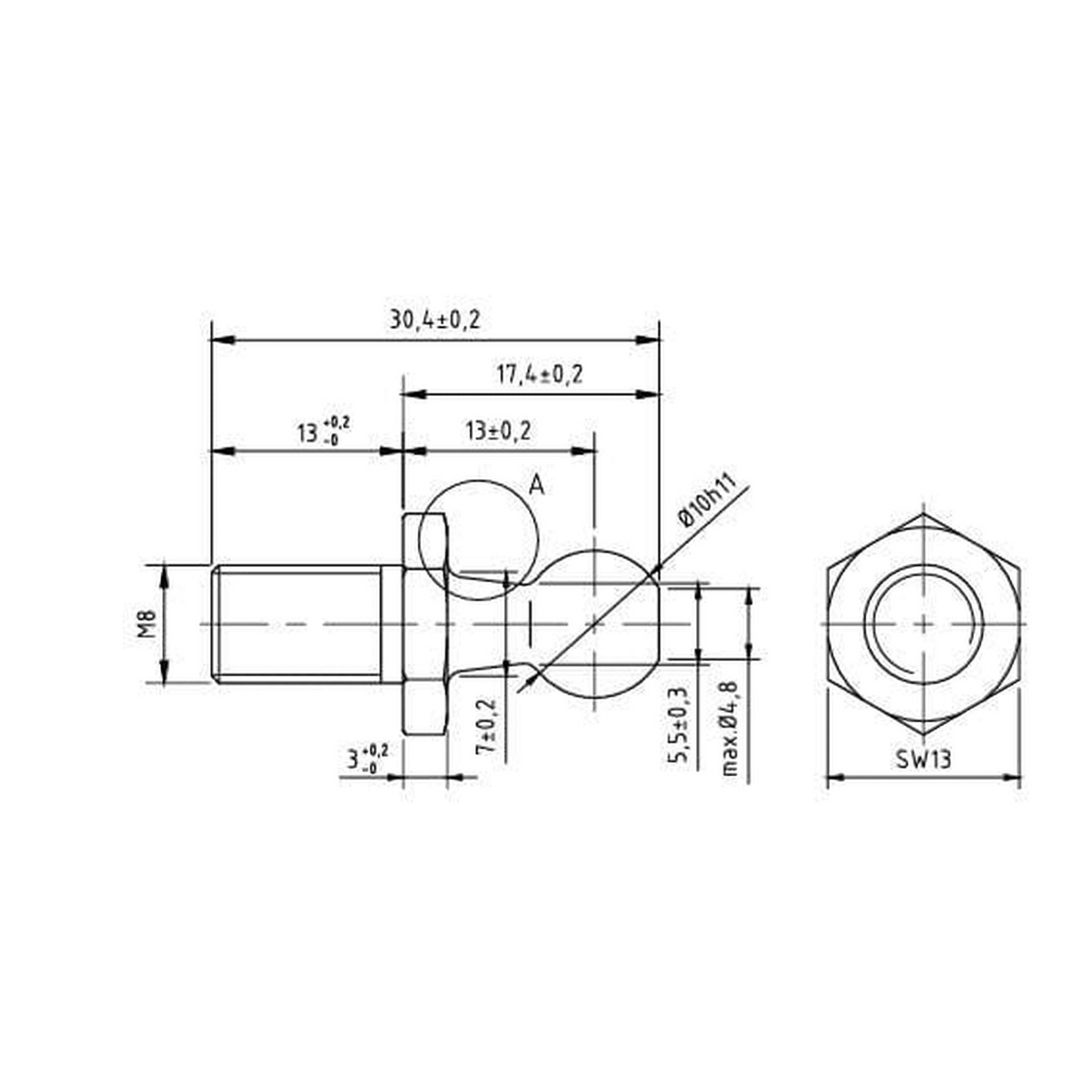 SpringFixUk M8 zinc plated steel ball stud bolt with 10mm ball for gas struts.