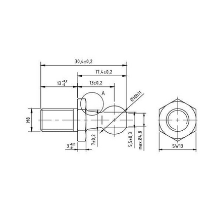 SpringFixUk M8 zinc plated steel ball stud bolt with 10mm ball for gas struts.