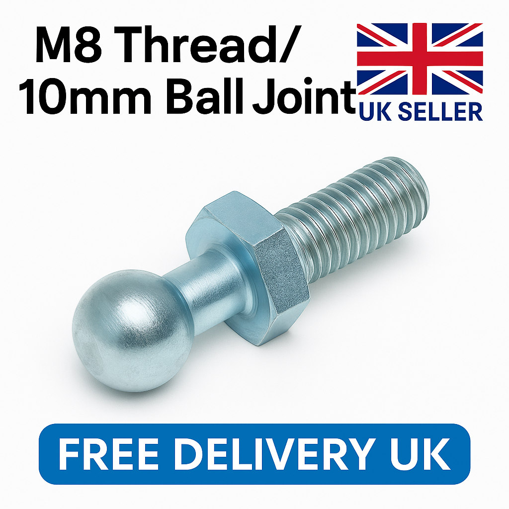 SpringFixUk M8 zinc plated steel ball stud bolt with 10mm ball for gas strut mounts.