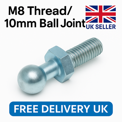 SpringFixUk M8 zinc plated steel ball stud bolt with 10mm ball for gas strut mounts.