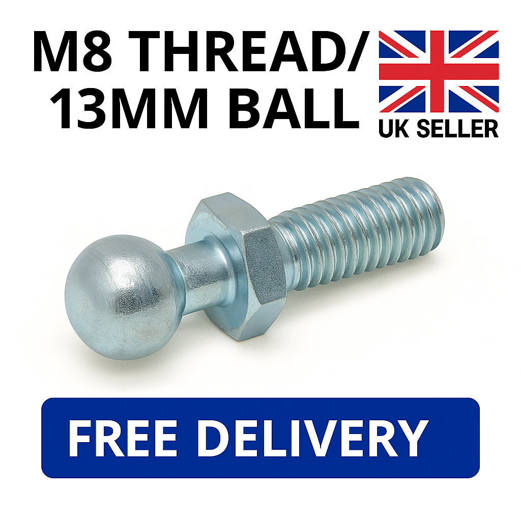 SpringFixUk M8 zinc plated steel ball stud bolt with 13mm ball for gas struts.