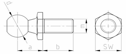 SpringFixUk M8 zinc plated steel ball stud bolt with 13mm ball for gas struts. Technical drawing.