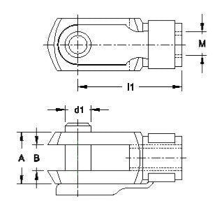 SpringFixUk M8 zinc plated steel clevis fork end fitting with spring clip, DIN 71752 standard.