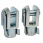 SpringFixUk M8 gas strut clevis fork ends, zinc plated steel with blue passivation and spring clip. DIN 71752 standard.