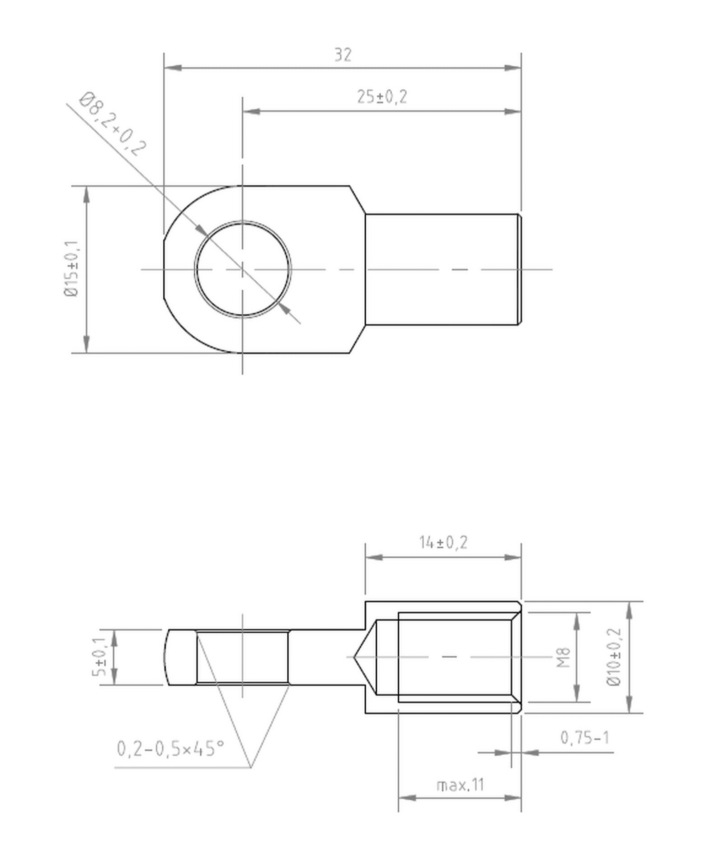 SpringFixUk pair of M8 female thread zinc-plated steel gas strut eye end fittings with 8.2mm eyelet diameter.