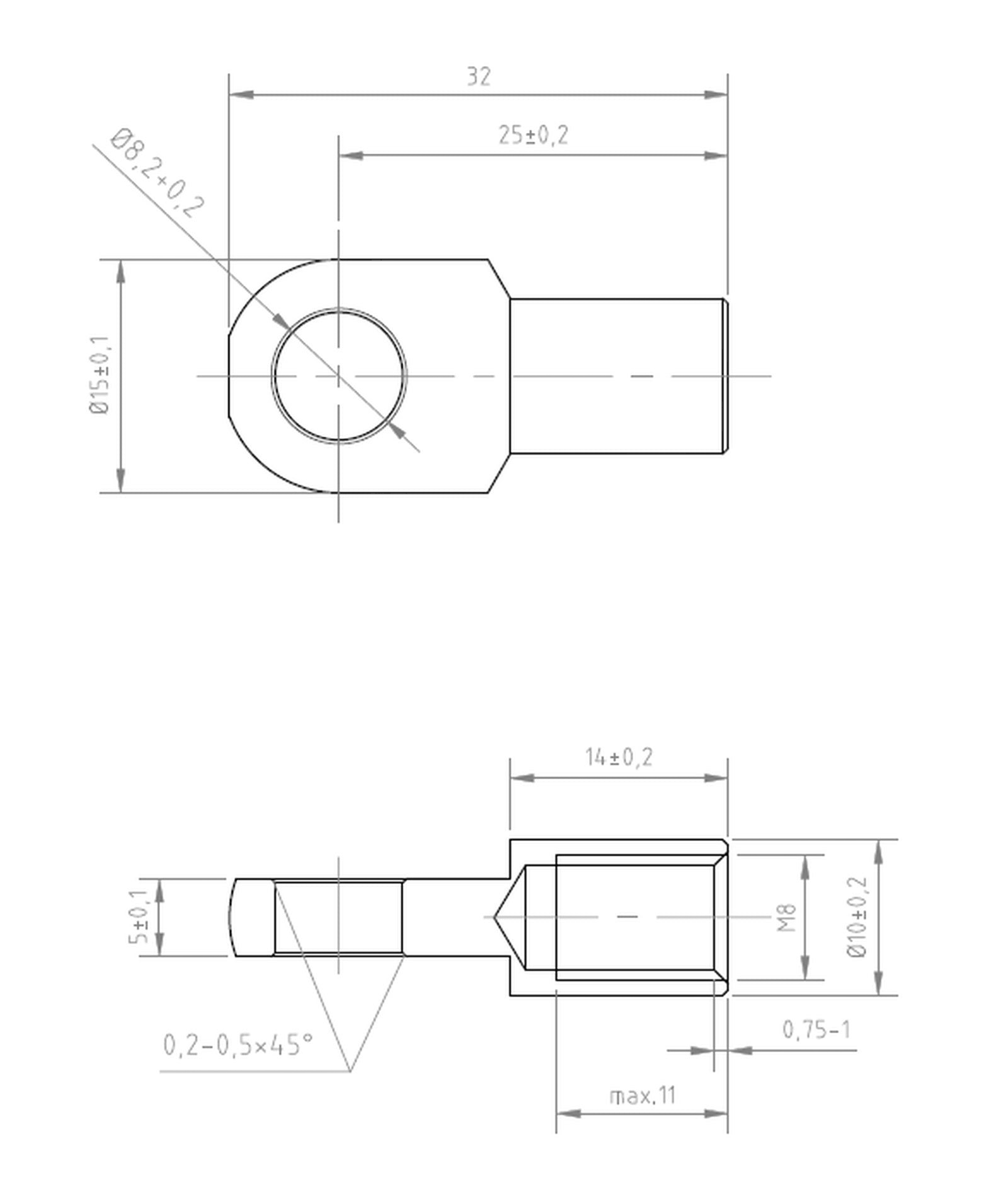 SpringFixUk pair of M8 female thread zinc-plated steel gas strut eye end fittings with 8.2mm eyelet diameter.