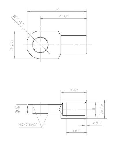 SpringFixUk pair of M8 female thread zinc-plated steel gas strut eye end fittings with 8.2mm eyelet diameter.