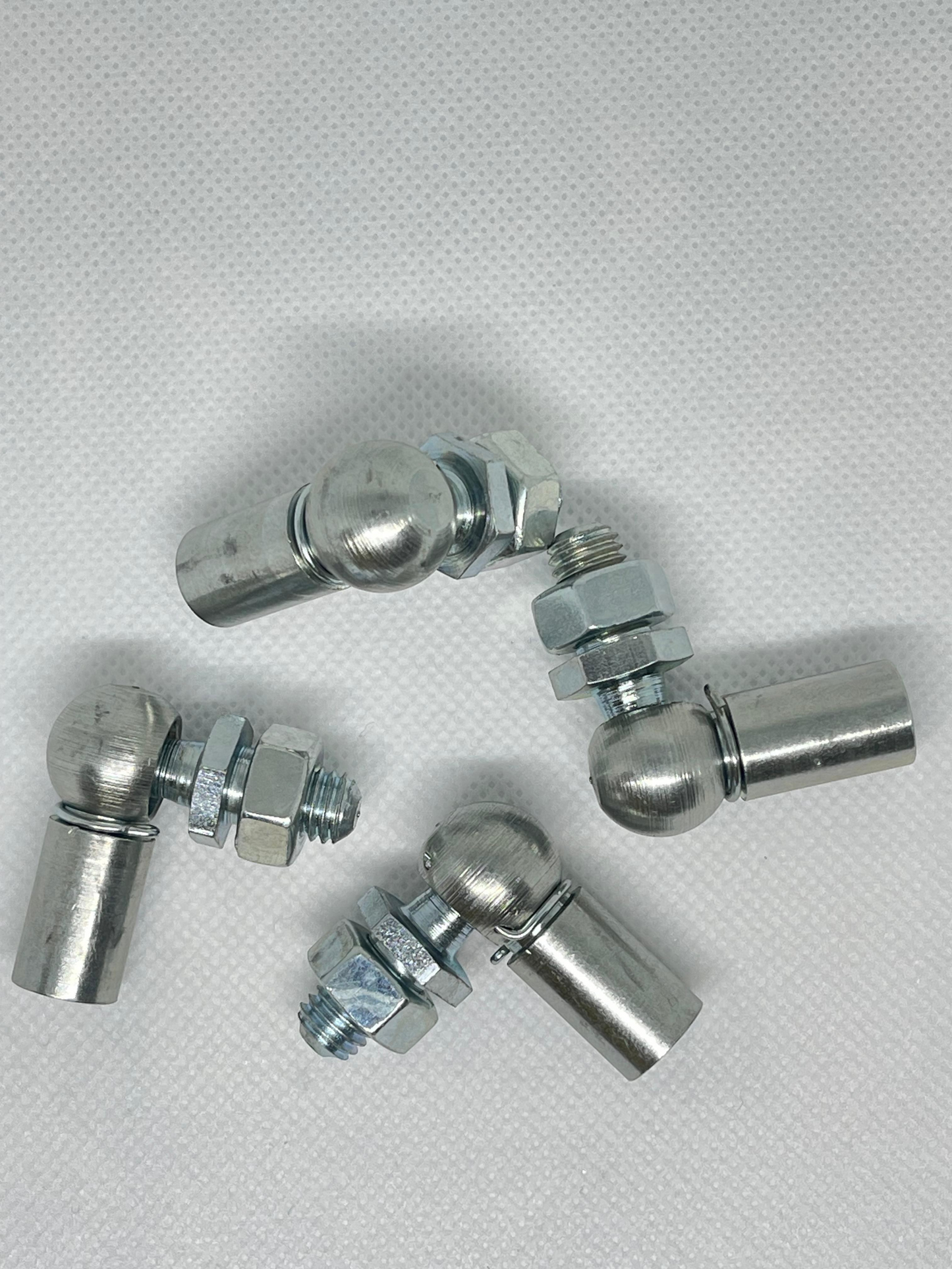 SpringFixUk M8 gas strut end fittings with 10mm ball joint, made of zinc-plated steel. Pack of 2.