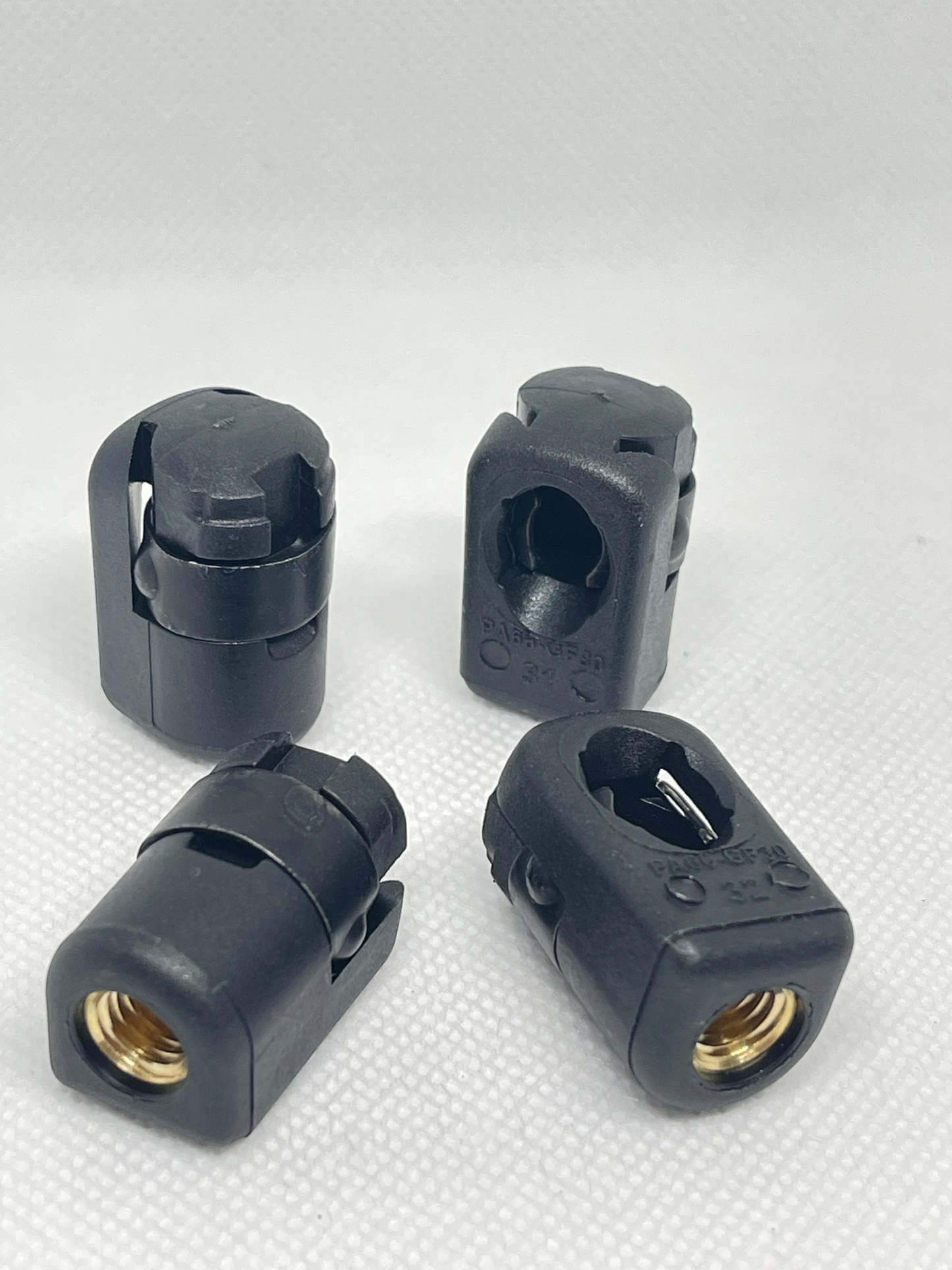 SpringFixUk pair of black M8 gas strut end fittings with 10mm ball sockets and brass inserts.