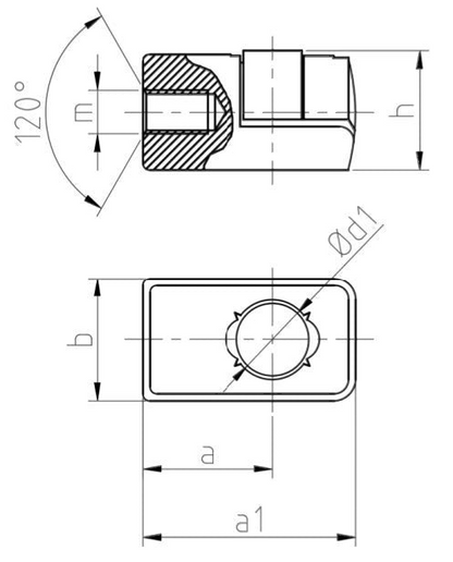 SpringFixUk M8 gas strut end fitting with 10mm ball socket and brass insert, technical drawing.