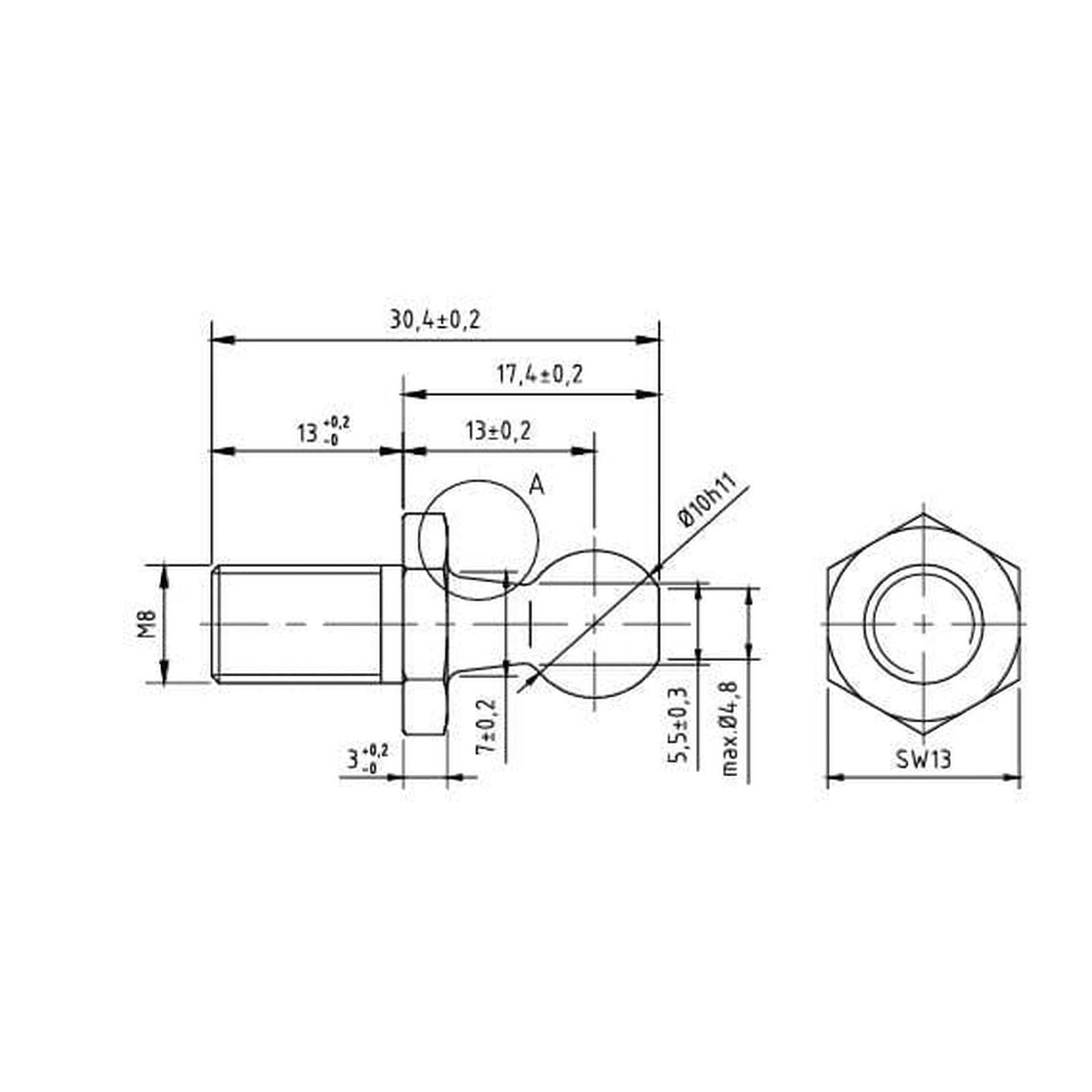 SpringFixUk M8 stainless steel gas strut ball stud bolt with 10mm ball, ideal for automotive and marine applications.