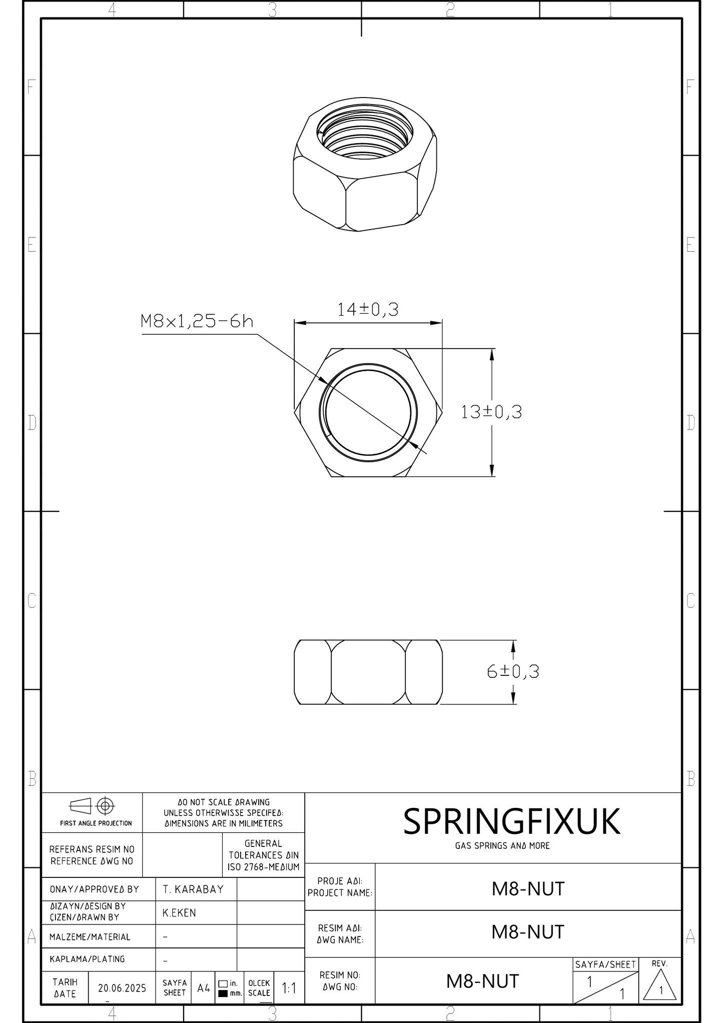 SpringFixUk M8 A2 stainless steel hex nut, DIN 934 standard, corrosion-resistant, ideal for machinery and outdoor use.