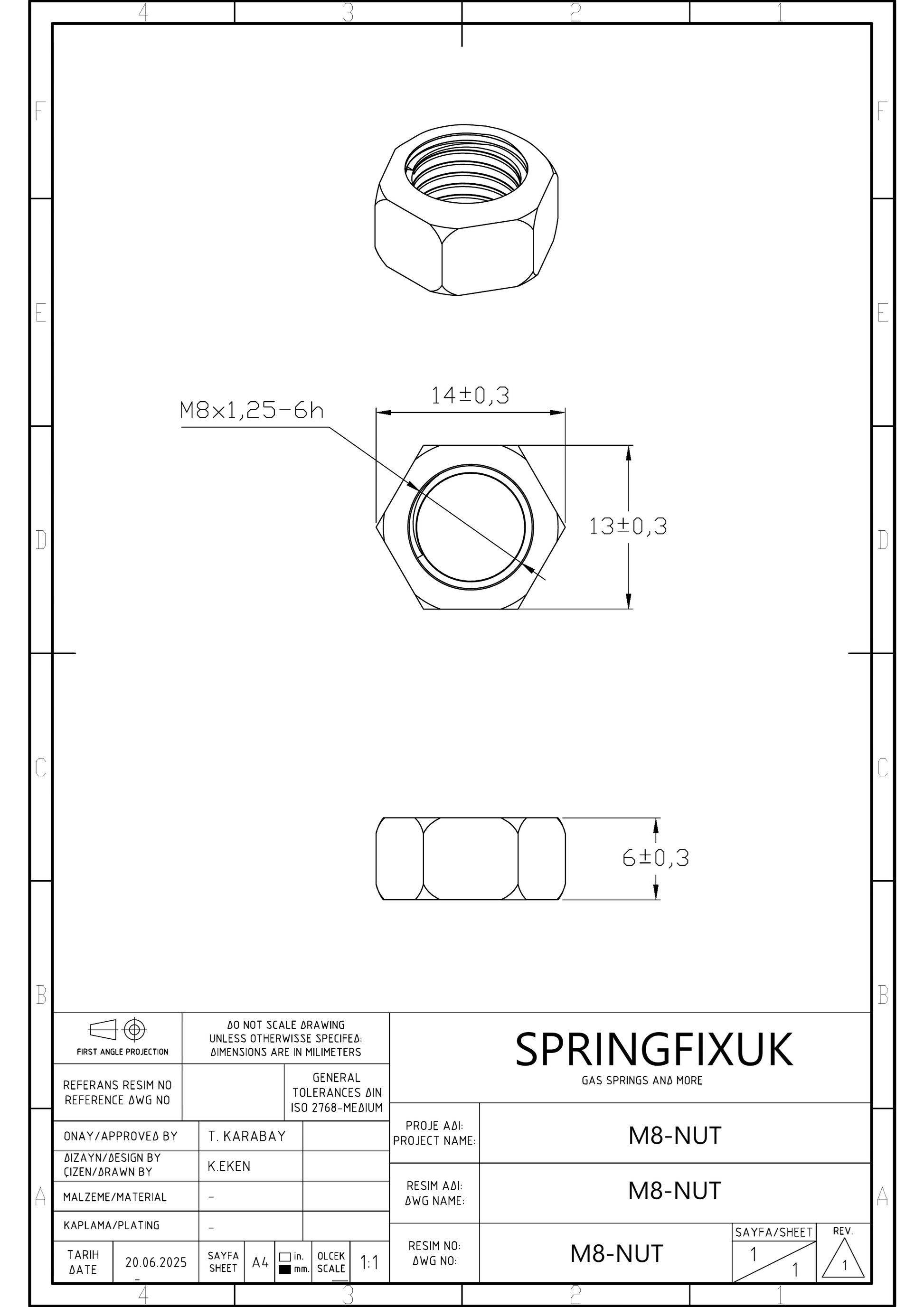 SpringFixUk M8 A2 stainless steel hex nut, DIN 934 standard, corrosion-resistant, ideal for machinery and outdoor use.