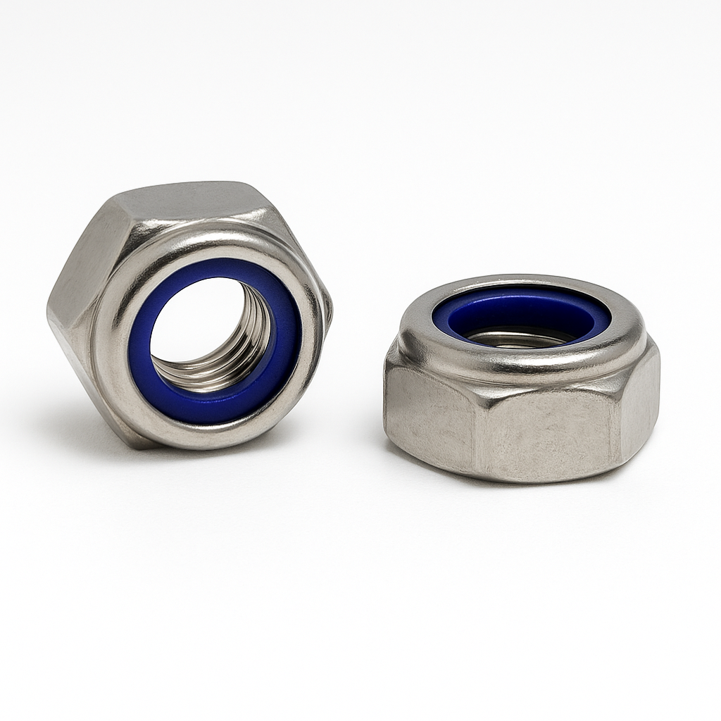 SpringFixUk M8 A2 stainless steel nyloc lock nuts with blue nylon insert, pack of 10.