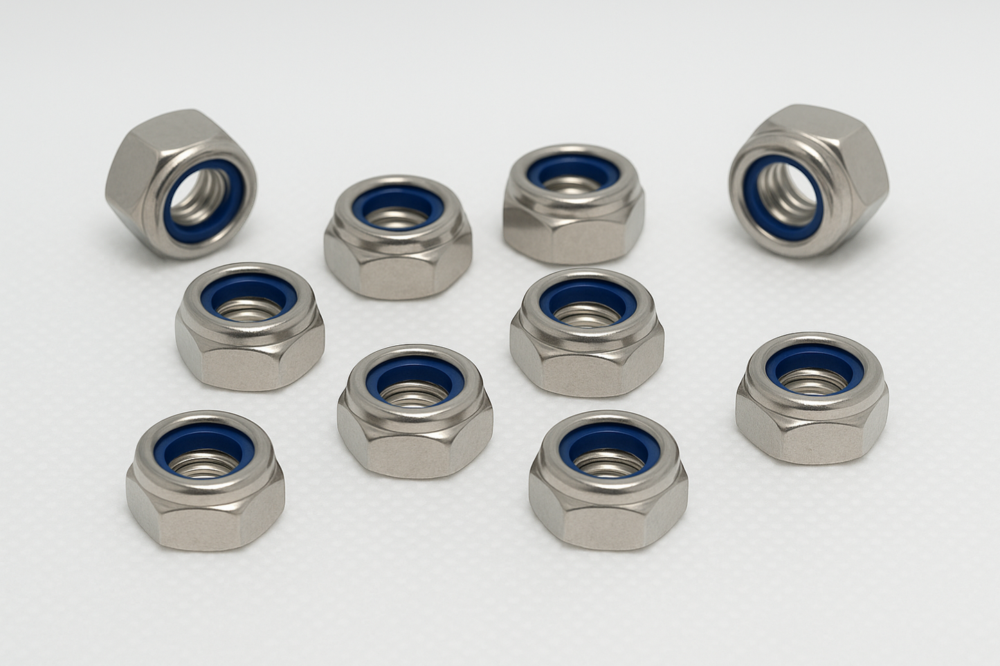 SpringFixUk M8 A2 stainless steel nyloc lock nuts with blue nylon insert, pack of 10.