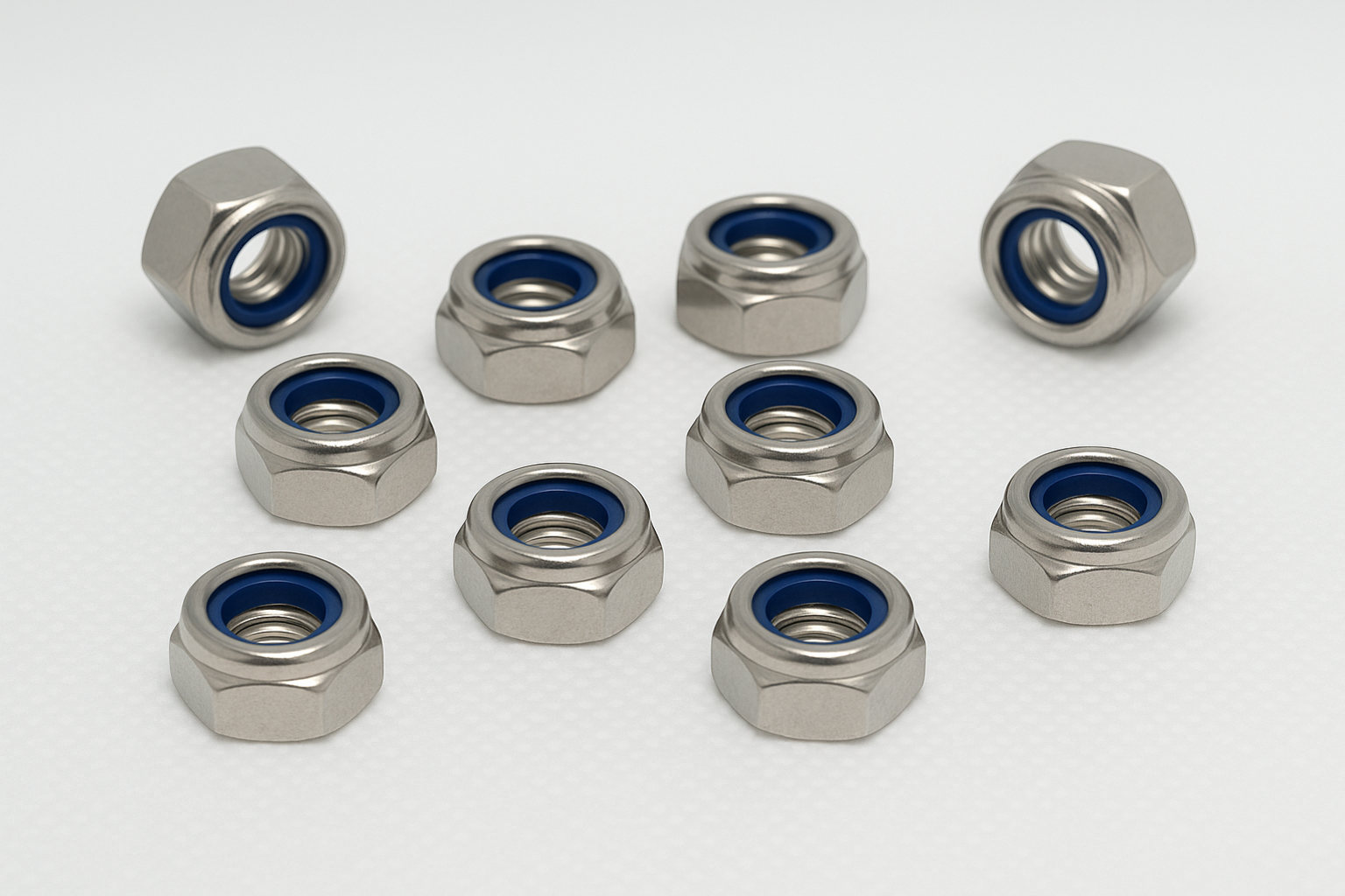 SpringFixUk M8 A2 stainless steel nyloc lock nuts with blue nylon insert, pack of 10.
