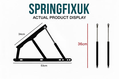 2x 1200N Ottoman Bed Lift Mechanism Set Hinges & Gas Struts 360mm 8mm Eye End