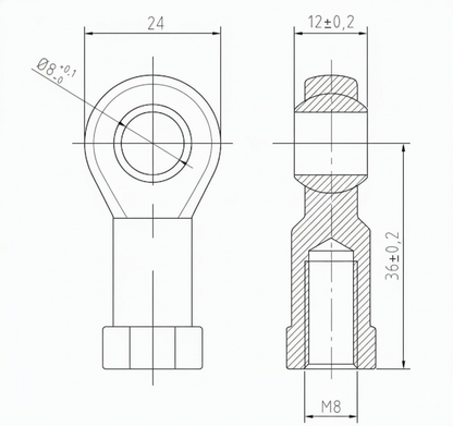 SpringFixUK PHS8 M8 female rod end bearing with 8mm bore, steel construction, for mechanical linkages and gas struts.