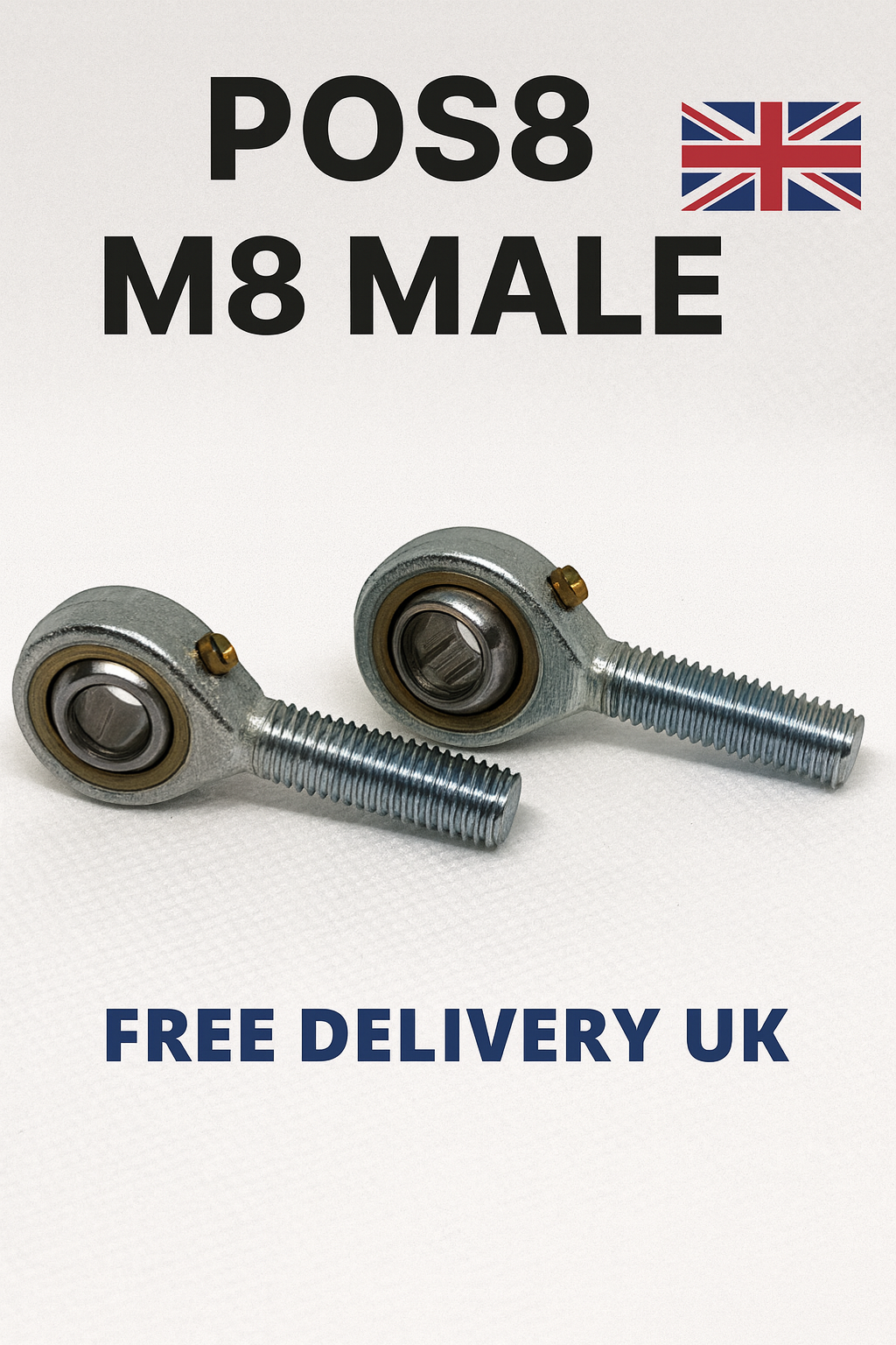 SpringFixUk 2x POS8 M8 male rod end bearings with 8mm bore, heavy duty steel rose joints.