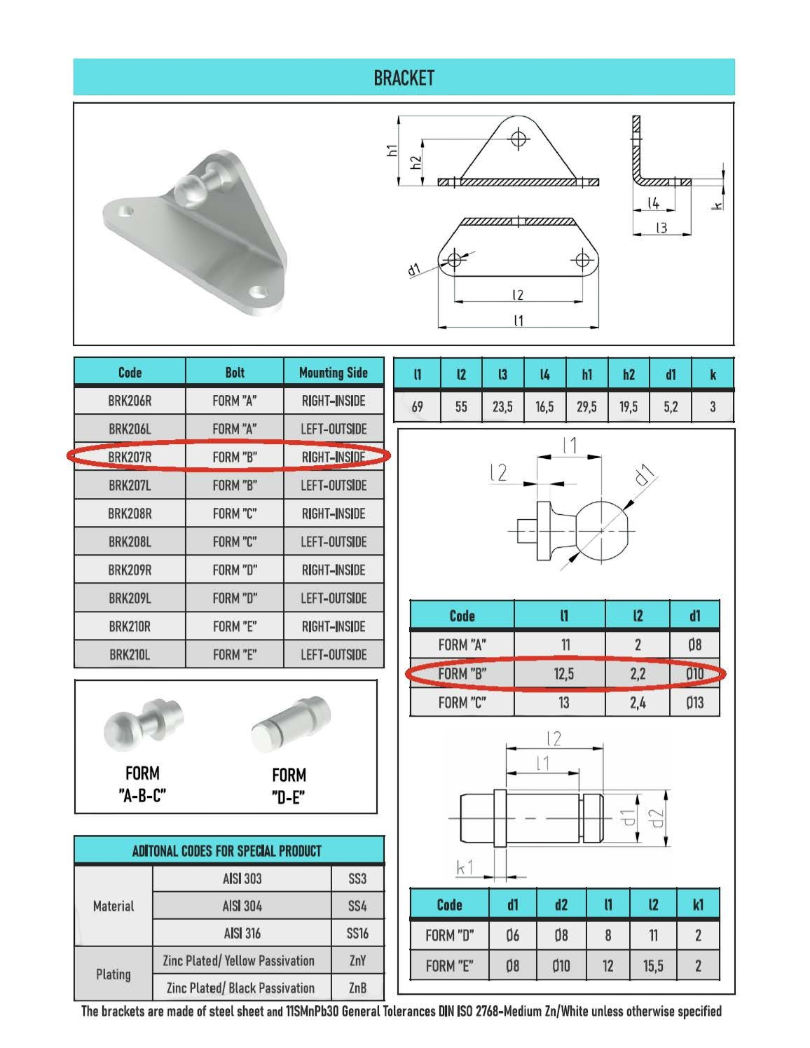 SpringFixUk zinc-plated steel right-hand side mount bracket for 10mm ball stud gas struts.