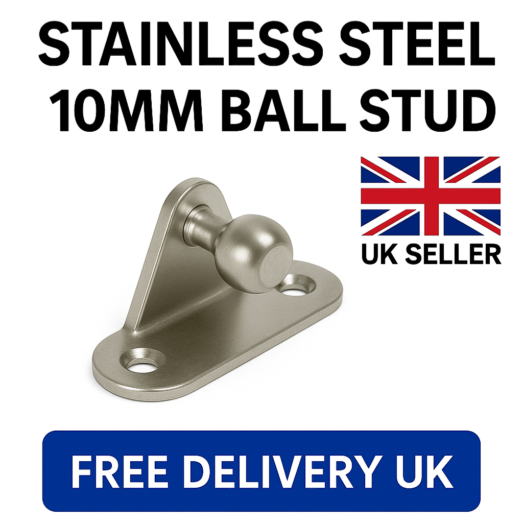 SpringFixUk stainless steel 10mm ball stud gas strut bracket, side mount design.