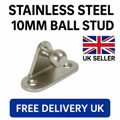 SpringFixUk stainless steel 10mm ball stud gas strut bracket, side mount design.