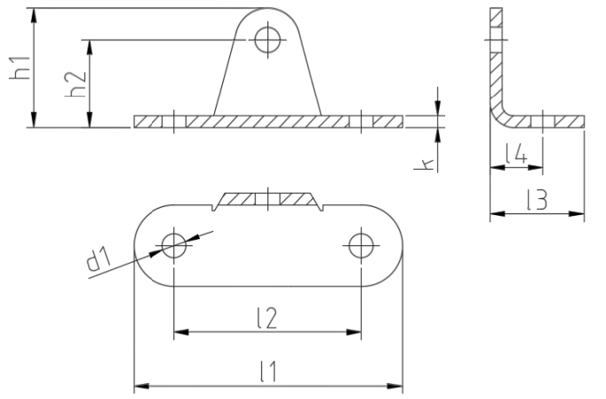 SpringFixUk stainless steel side mount bracket with 10mm ball stud for gas struts. Technical drawing.