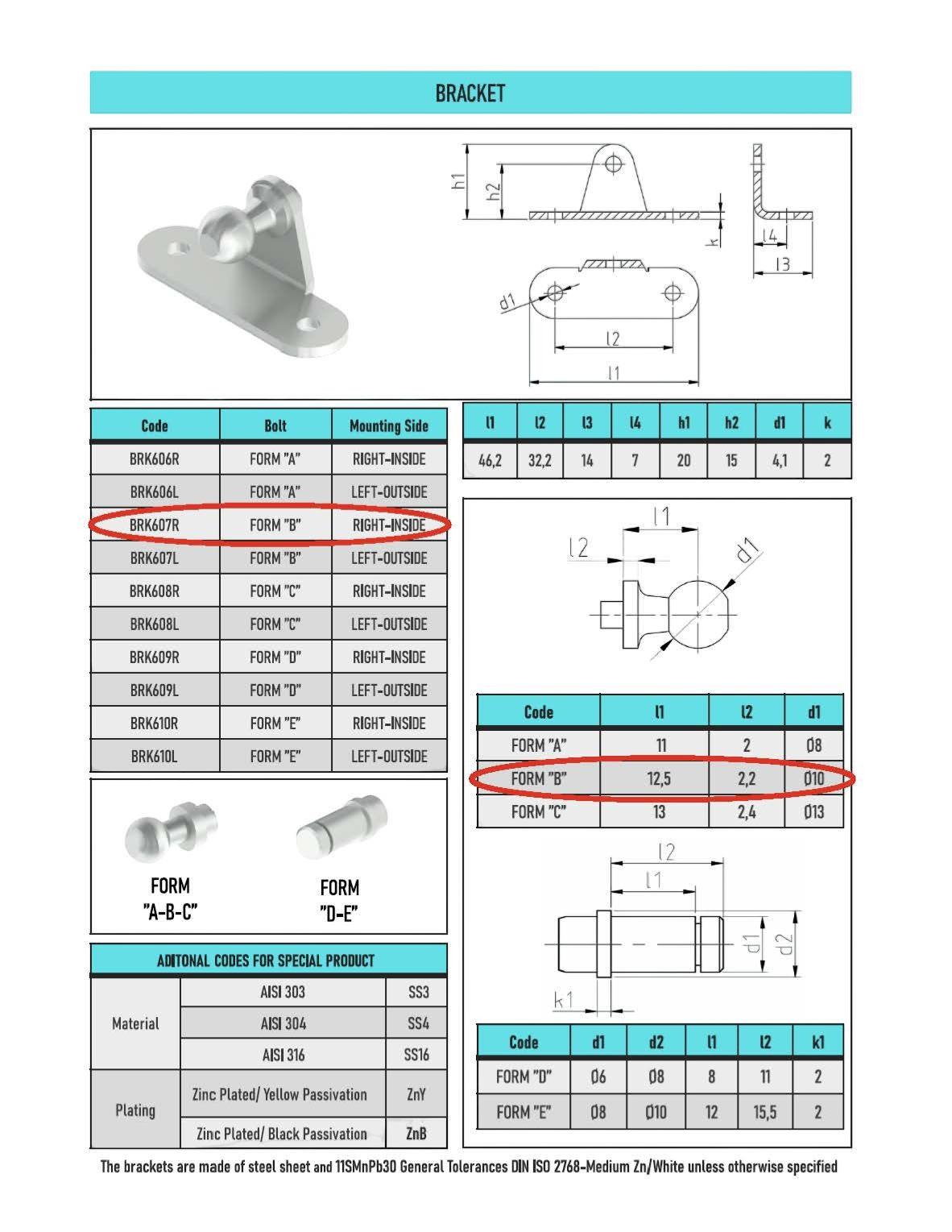 SpringFixUk stainless steel gas strut side mount bracket with 10mm ball stud.