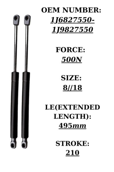 SpringFixUk pair of black steel tailgate gas struts for VW Bora Variant 1999-2005, 500N force, 495mm extended length.