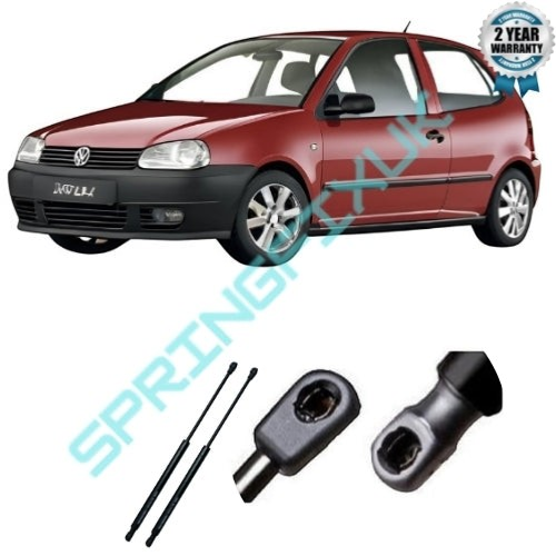 SpringFixUk pair of black steel tailgate gas struts for VW Polo 1996-2002 3/5-door models.