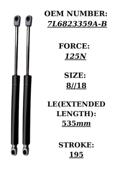 SpringFixUk pair of black steel tailgate gas struts for VW Touareg, 125N force, 535mm extended length.