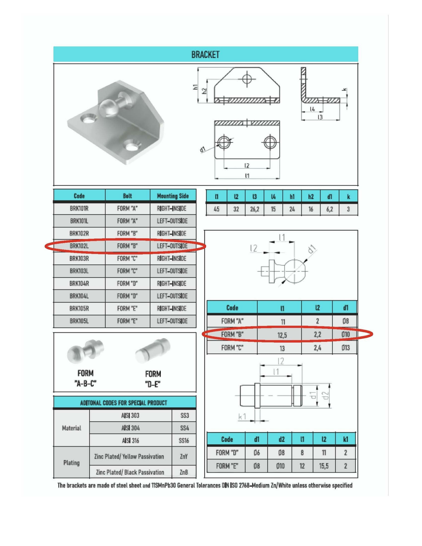 SpringFixUk 2x 10mm ball stud gas strut brackets, left-hand side mount, zinc-plated steel.